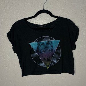 Minimalistic Galaxy Wolf Black Crop Top